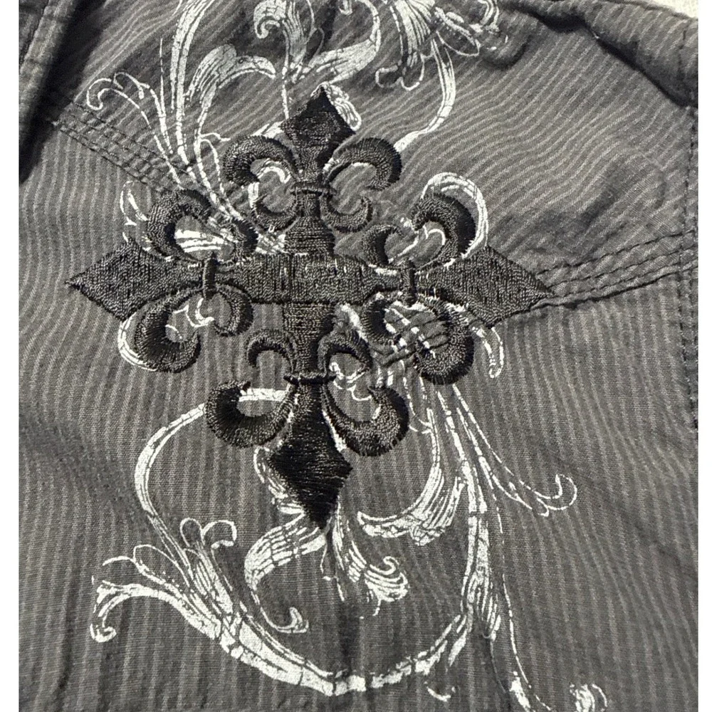 Pop Icon Clothing Buckle Mens XL Western Snap Shirt Grey Pinstripe Embroidered